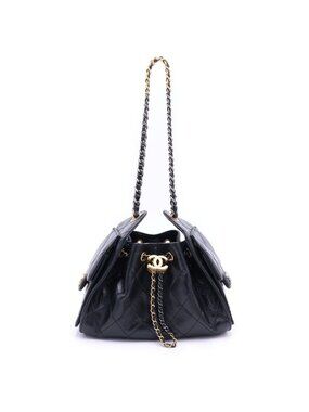 Chanel 25 Mini Chain Shoulder Bag Black Leather Silver Gold